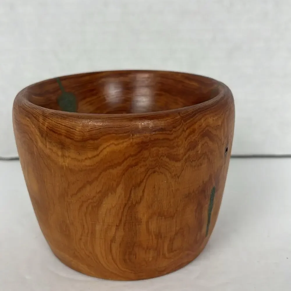 Decorative Wooden Bowl with Green Inlay Hand Crafted Shilling 4x3 Inch